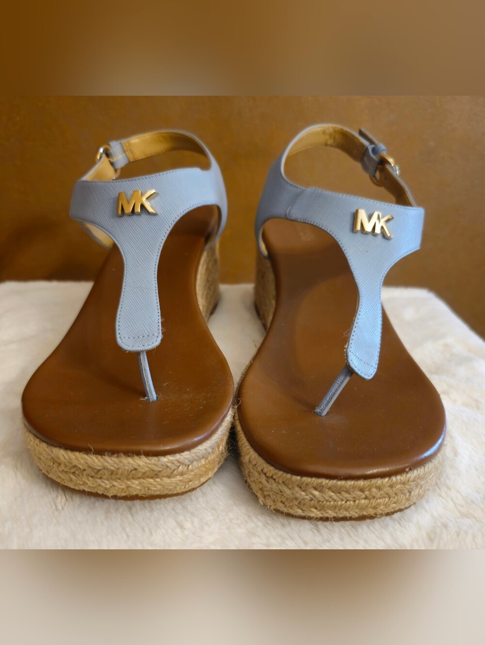 Michael Kors Blue Leather Wedge Sandals